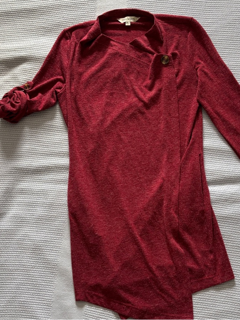 DAVI & DANI Raspberry Red Draped Open-Front Cardigan - Picture 3 of 8